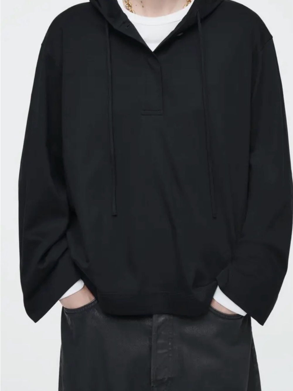 COS 100% Cotton Lightweight Jersey Henley Hoodie Size Medium